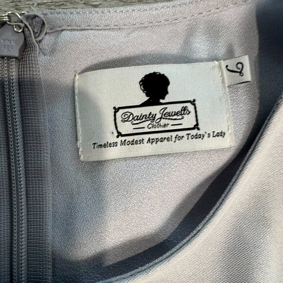 Dainty Jewells Floral Embroidered Overlay Long Sleeve Dress Modest - Picture 5 of 7